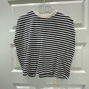 Boden cropped navy and White Striped Sleeveless Shirt